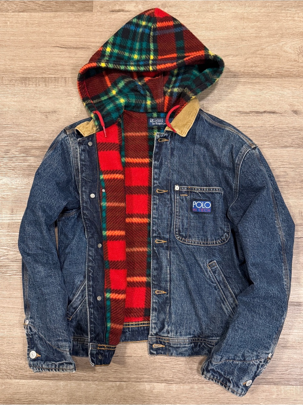 Polo Ralph Lauren Hi-tech Denim Trucker Jacket Plaid Fleece Lined Mens XS
